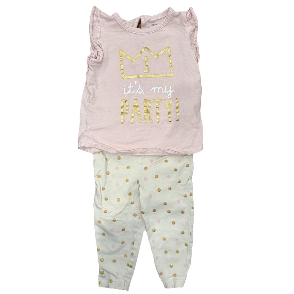 Carters Baby Girls Pink Gold Crown 1st Birthday Outfit 12M Party Celebration